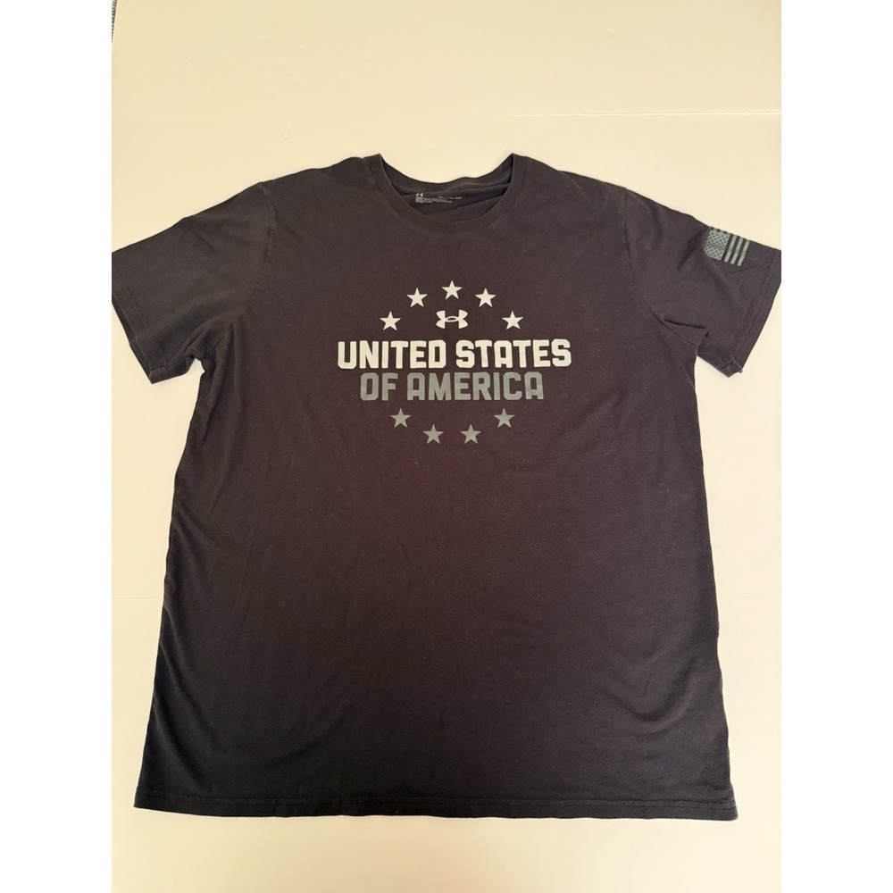 Under Armour Men XXL T-Shirt USA Flag Graphic Loose Black Patriotic Casual Tee